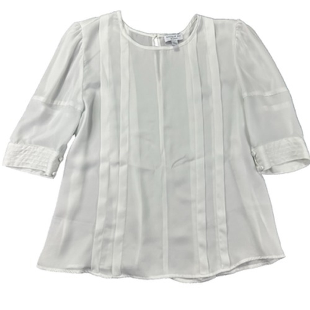 Current‎ Air LA Gorgeous White pleated Blouse with balloon Short Sleeve Sz Large
